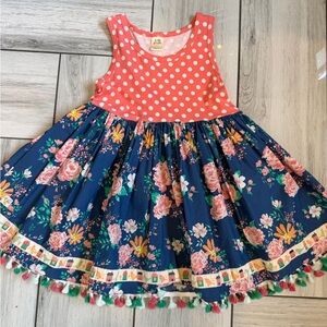 Wildflowers Coral Polka Dot and Navy Floral Girls' Dress